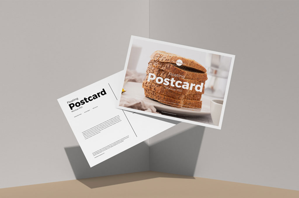 Free Floating Postacrd Mockup