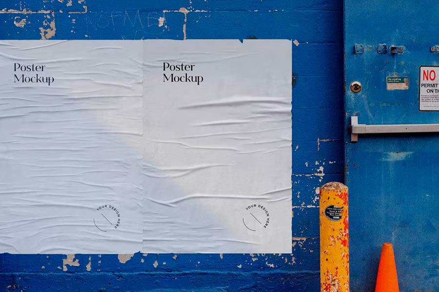 Glued Poster Mockup on Peeling Paint Wall